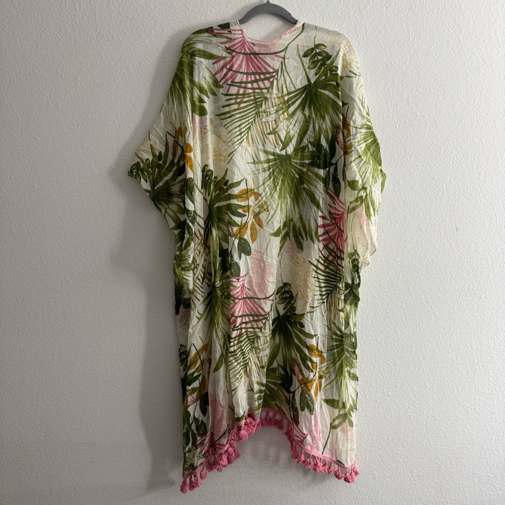 Charlie Paige Women’s 100% Cotton Resort Floral Swim Cover Up Kimono One Size - Picture 2 of 3